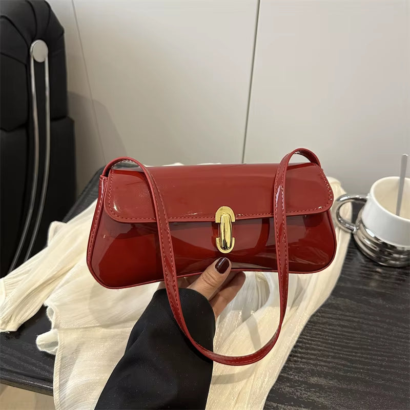 Women'S Vintage Faux Oiled Leather Flap Decor Shoulder Underarm Bag, Buckle Baguette Tote Bag Suitable for Dating, Outing, Party