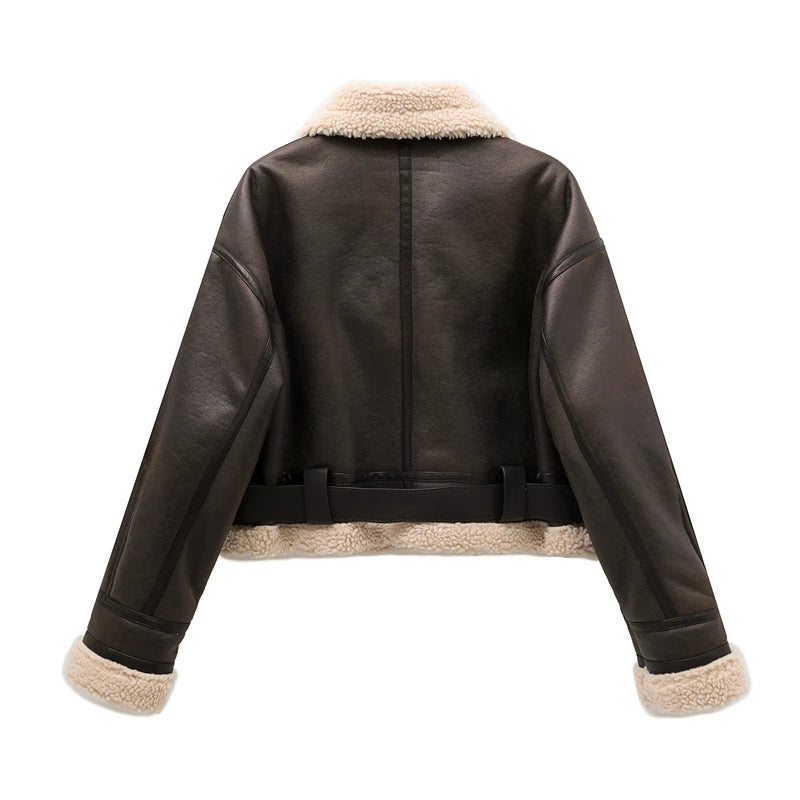 Women’s Warm Faux Shearling Belted Jacket