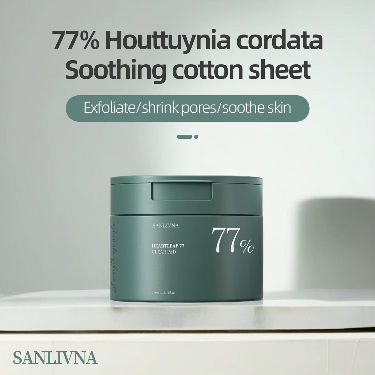 Heartleaf 77 Toning Pads, Moisturizing Pore Care, for Face Hydration Heartleaf Extract Moisturizing Centella Asiatica 160ML